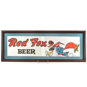Red Fox Beer 1940s Paper Bus or Trolley Sign FOOTBALL