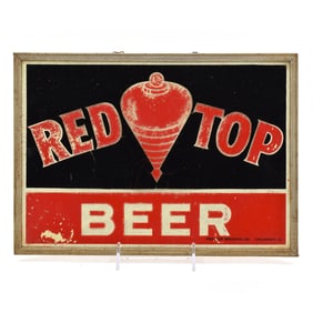 Red Top Beer 1940s Reverse-Painted Glass Sign