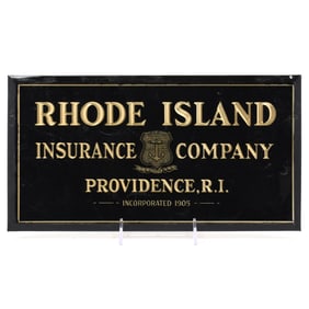 Rhode Island Insurance Company 1940s Tin-Over-Cardboard Sign