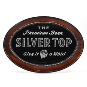 Silver Top Beer 1930s Reverse-Painted Glass Easel Sign