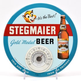 Stegmaier Gold Medal Beer 1950s Button Thermometer Sign