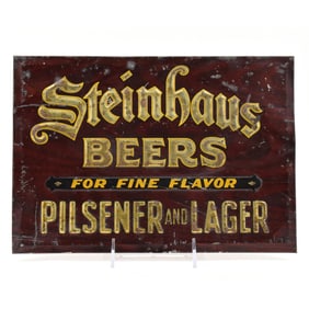 Steinhaus Pilsener and Lager Beers 1930s Tin-Over-Cardboard Sign