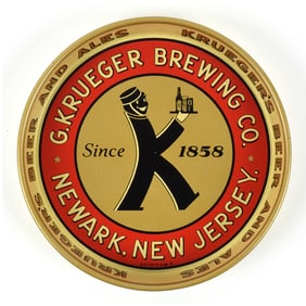 Krueger's Beer and Ales 1930s Tip Tray WITH HAT MINTY