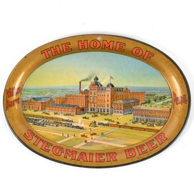Stegmaier Beer Pre-Prohibition Factory Scene Oval Tip Tray