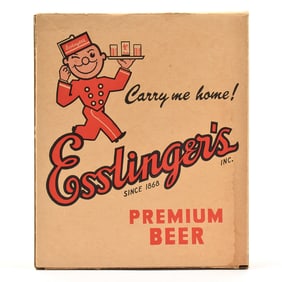 Esslingers Premium Beer 1930s Cardboard Flat Top 6-Pack Carton