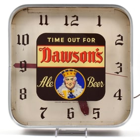 Dawsons Ale-Beer 1940s Reverse Painted Glass Illuminated Clock