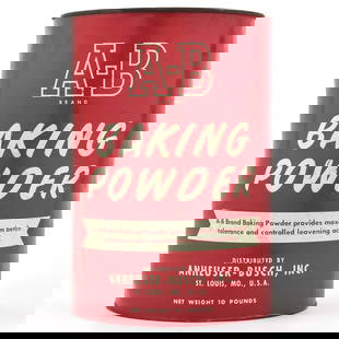 A-B Anheuser-Busch Baking Powder 1930s 10 Pound Tin: Reference: n/a Business Name: Anheuser-Busch Inc., St. Louis, Missouri Manufacturer/Plant: