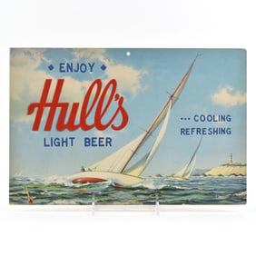 Hulls Light Beer 1930s Cardboard Sign SAILBOATS