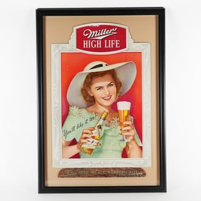 Miller Highlife You'll Like It Too Pretty Lady Diecut Cardboard Sign