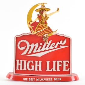 Miller High Life 1940s Girl on Moon Plastic Back Bar Sign