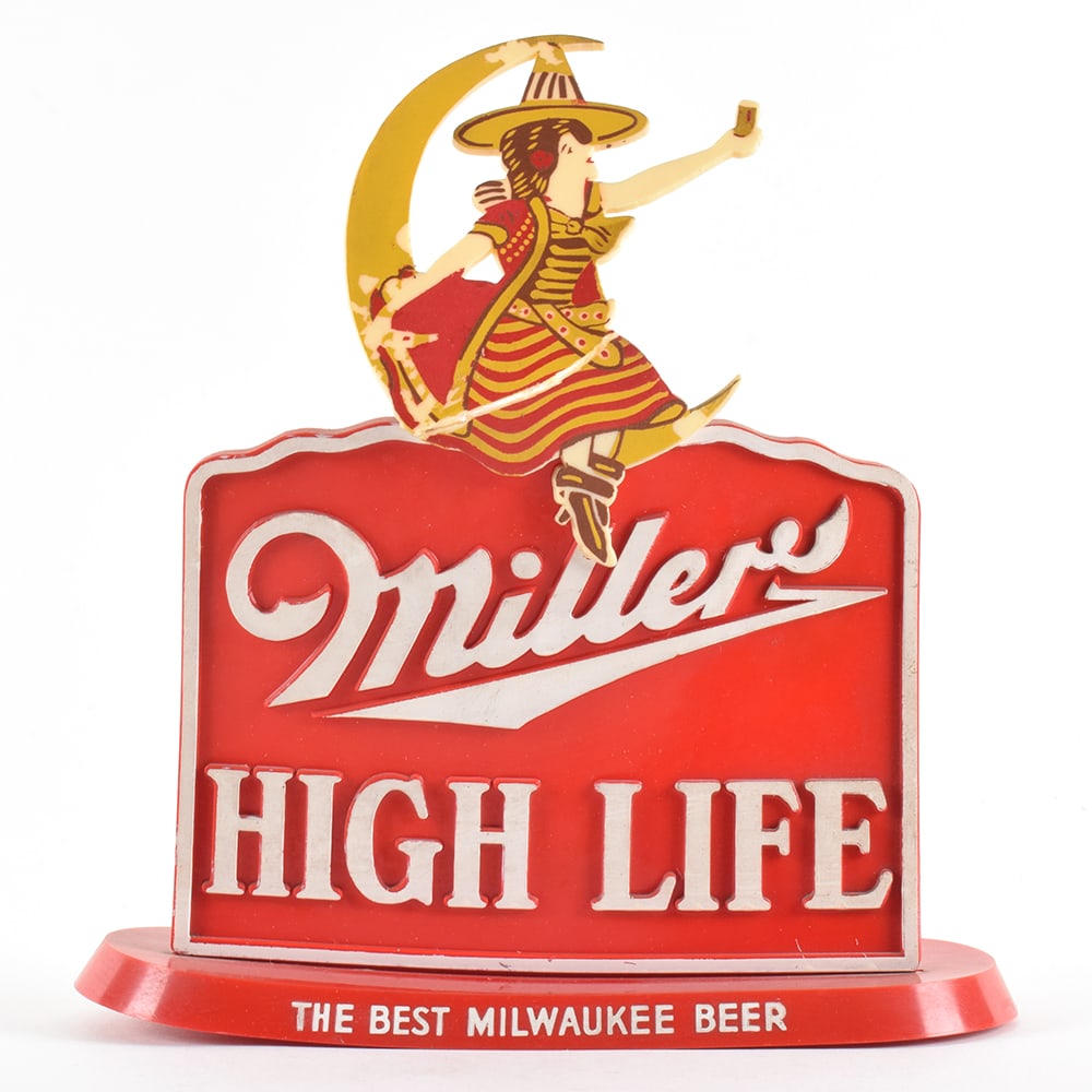 Miller High Life 1940s Girl on Moon Plastic Back Bar Sign