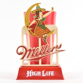 Miller High Life 1940s Plastic Frother Holder With Glass GIRL ON MOON