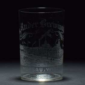 Geo Ruder Brewing Co Pre-Prohibition Factory Scene Etched Glass