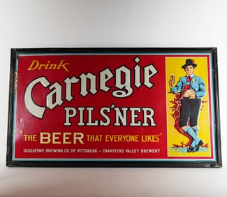 Carnegie Pilsner "The Beer That Everyone Likes" Embossed Tin Sign SCARCE
