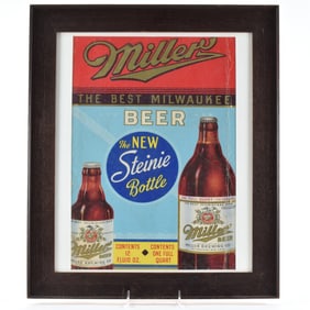 Miller Beer 1930s Cardboard Sign NEW STEINIE BOTTLES