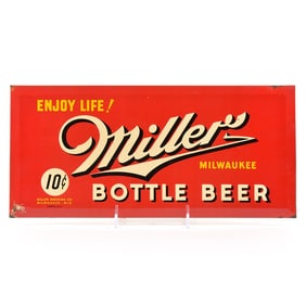 Miller Bottle Beer 1930s Tin-Over-Cardboard Sign 10 CENTS
