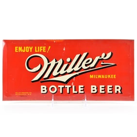 Miller Bottle Beer 1930s Tin-Over-Cardboard Sign ENJOY LIFE