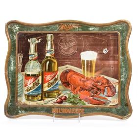 Miller Buffet Beer Pre-Prohibition Embossed Tin Sign LOBSTER