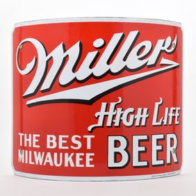 Miller High Life 1930s Curved Porcelain Steel Sign MINTY