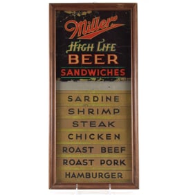 Miller High Life 1930s Reverse Painted Sandwich Board Sign