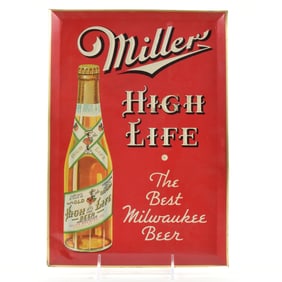 Miller High Life 1930s Tin-Over-Cardboard Easel Sign