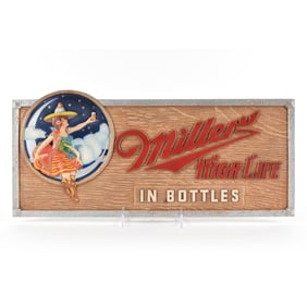 Miller High Life 1940s Pressed Composition Sign IN BOTTLES