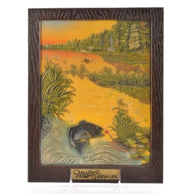 Miller High Life 1940s Pressed or Molded Composition Sign BASS FISHING 2 OF 2