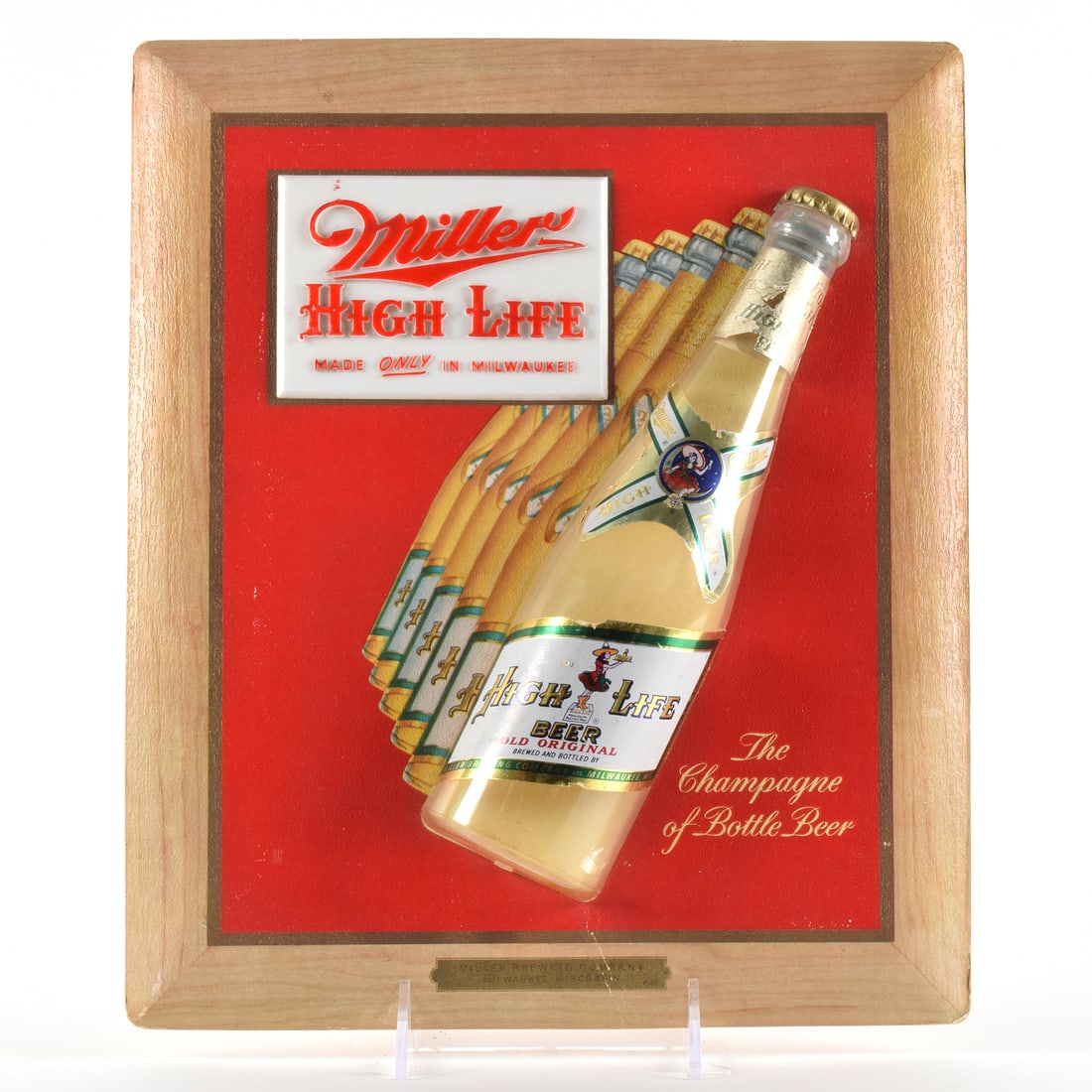 Miller High Life 1950s Composite Sign With Bottle: Business Name: Miller Brewing Co., Milwaukee, Wisconsin Manufacturer/Plant: See comments/description<