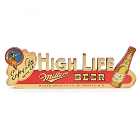 Miller High Life Beer 1940s Die Cut Laminated Paper Sign