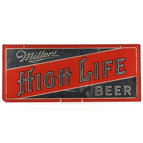 Miller High Life Beer 1940s Reverse Painted Etched Glass Sign SILVER