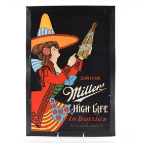 Miller High Life In Bottles Tin-Over-Cardboard Sign MOON GIRL