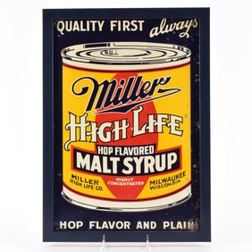Miller High Life Malt Syrup Prohibition Era Tin Sign