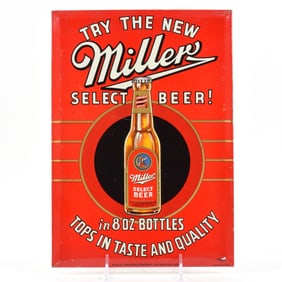 Miller Select Beer 1930s Tin-Over-Cardboard Sign RARE