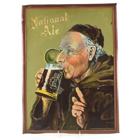 National Ale 1930s Monk-Themed Tin Sign