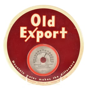 Old Export 1950s Tin Button Thermometer Sign