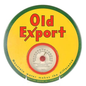 Old Export 1950s Tin Button Thermometer Sign COLORS