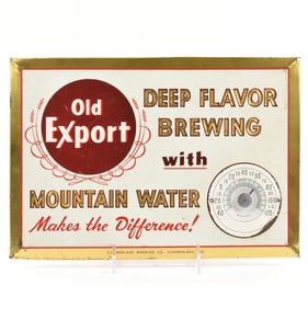 Old Export 1950s Tin-Over-Cardboard Thermometer Sign
