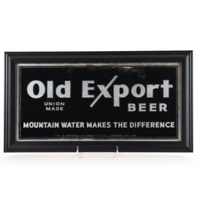 Old Export Beer 1930s Reverse-Painted Glass Sign