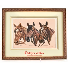 Old Export Beer 1940s Lithograph With ROG and Frame HORSES