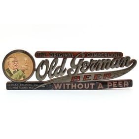 Old German Beer 1930s Die Cut Laminated Paper Sign