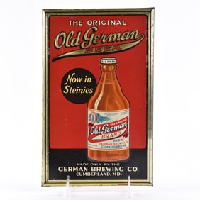 Old German Beer 1930s Tin-Over-Cardboard Sign STEINIES