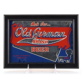 Old German Beer 1950s Reverse Painted Mirror Sign