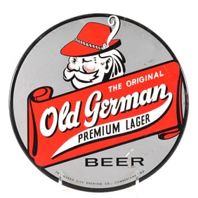 Old German Beer 1950s Tin-Over-Cardboard Button Sign