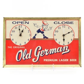 Old German Beer 1950s Tin-Over-Cardboard Open-Close Sign