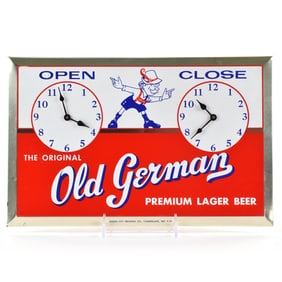 Old German Beer 1950s Tin-Over-Cardboard Open-Close Sign MINTY