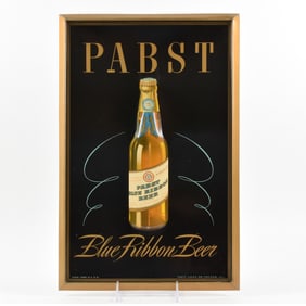 Pabst Blue Ribbon Beer 1940s Embossed Tin Sign SUPER