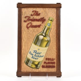 Pabst Blue Ribbon Beer 1940s Pressed Composition Sign FRIENDLY QUART