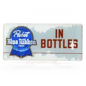 Pabst Blue Ribbon IN BOTTLES 1940s Reverse-Painted Glass Sign