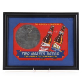 Queen City Brewing MASTER BEERS 1930s Reverse-Painted Mirrored Glass Sign