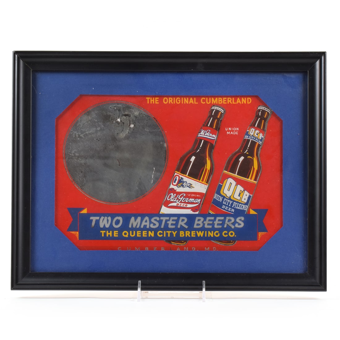 Queen City Brewing MASTER BEERS 1930s Reverse-Painted Mirrored Glass Sign (1 of 2)
